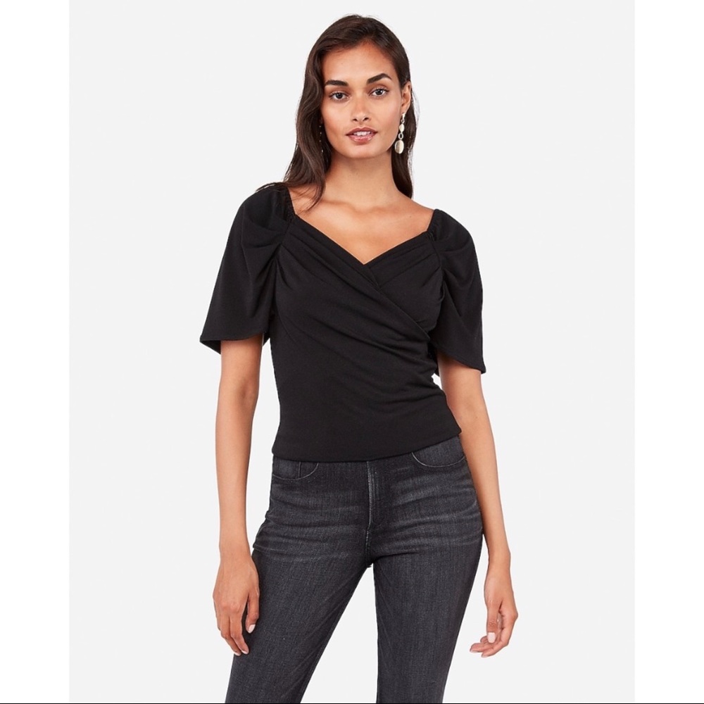 EXPRESS Wrap Front Puff Sleeve Top